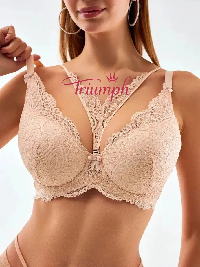 Triumph® 5 τεμάχια.💖50% έκπτωση✨Σουτιέν με δαντέλα για μεγάλα μεγέθη, βαθύ σχήμα V [65A-120H]