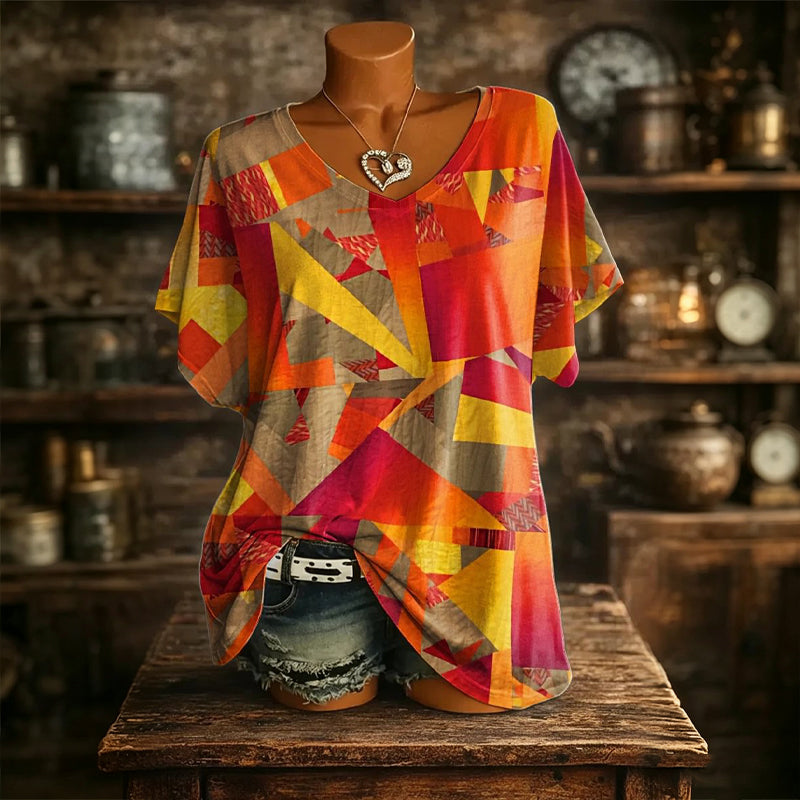 👕 Női Jégfrissítő Mintás V-nyakú Póló